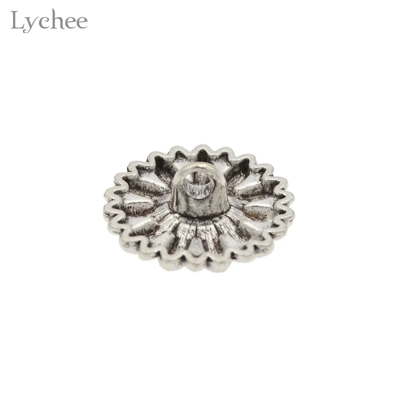 Lychee Life 10 шт. Серебряная кнопка в виде подсолнуха с резным хвостовиком для джинсов