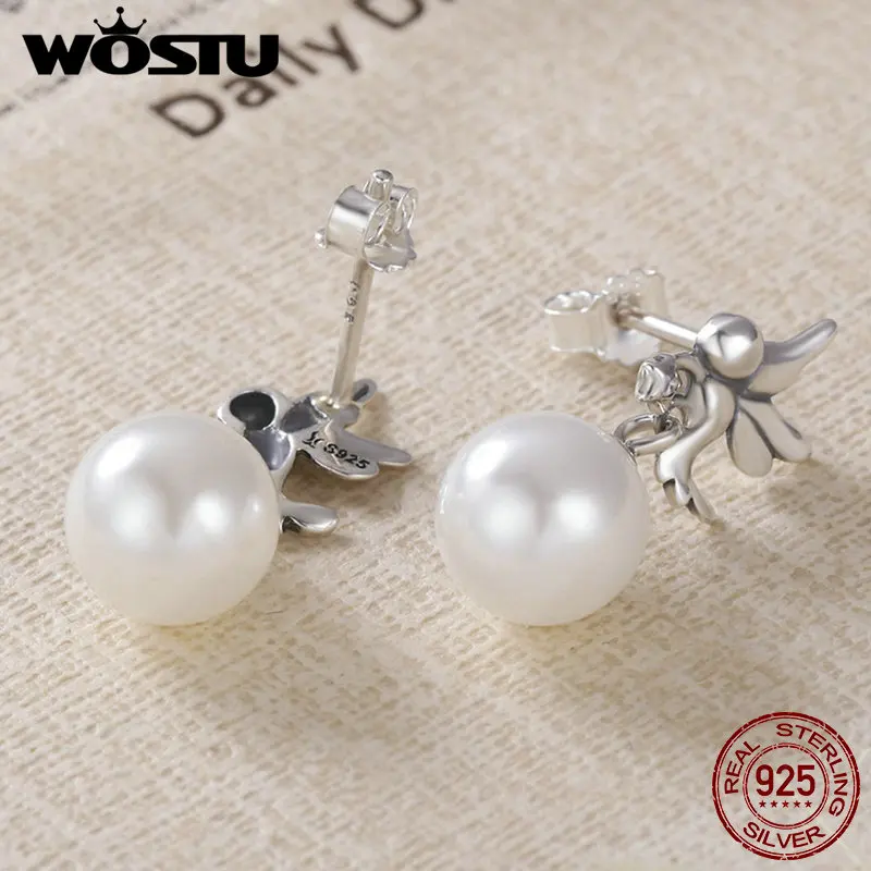 WOSTU подлинные 925 пробы серебряные серьги-капли с жемчугом для женщин Роскошные европейские ювелирные изделия подарок CSE021