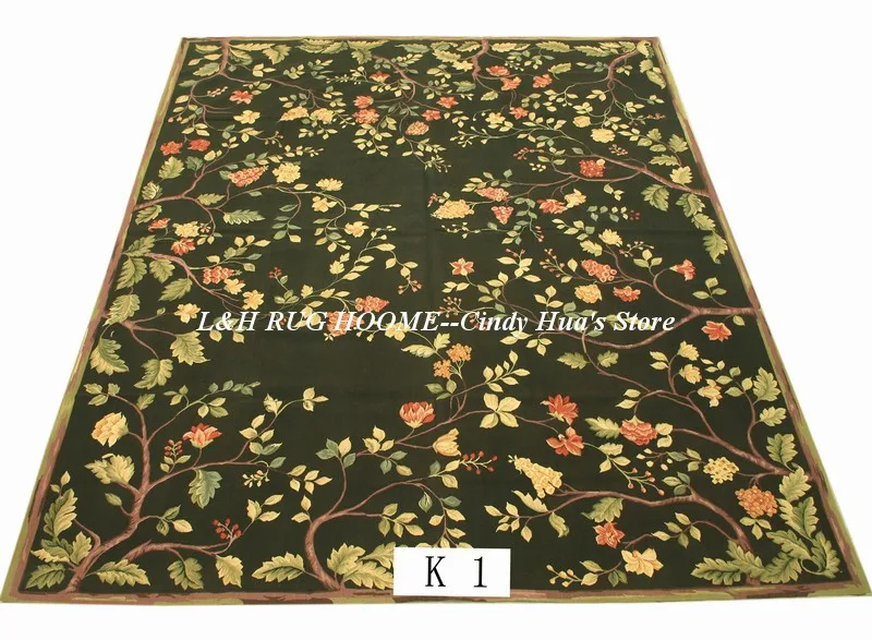 Бесплатная доставка ковры Aubusson 9 'x 12' большие коврики черного цвета с цветами