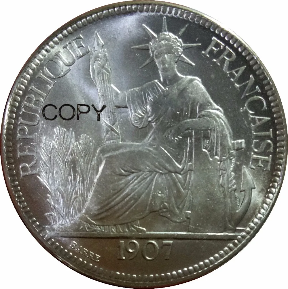 

Копировальные монеты из серебра 1907 пробы во французском стиле индо, Китай, 1 пиаст 90% А