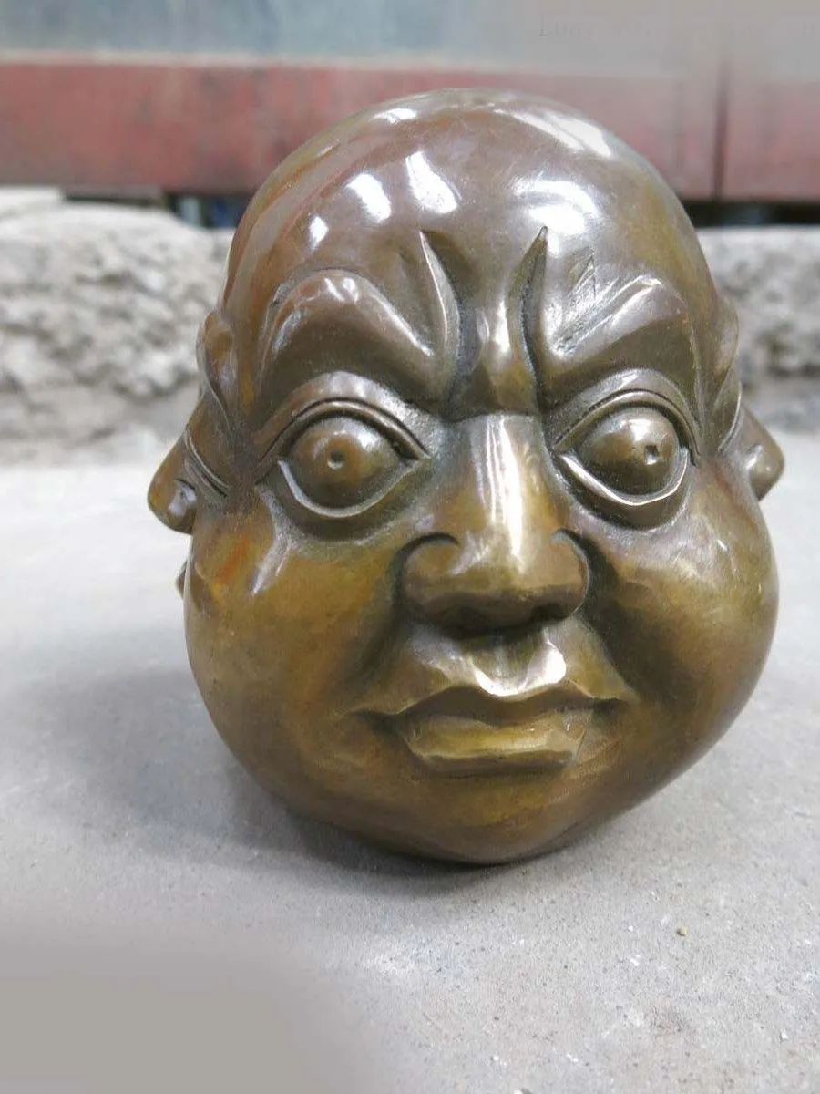 DS китайская латунная медная Буддизм с четырьмя мордами голова Будды скульптура