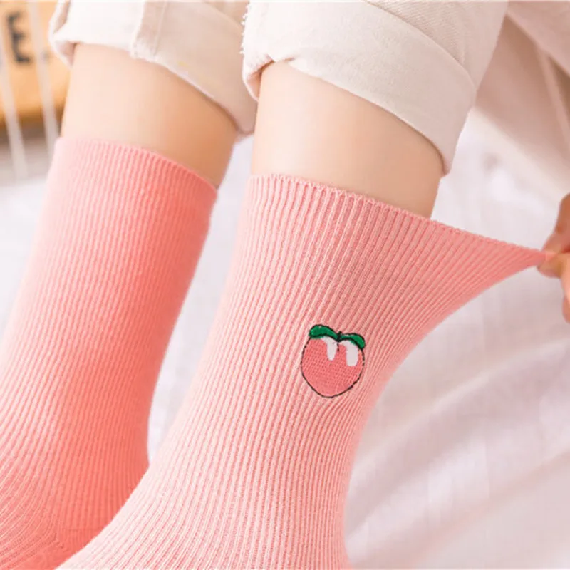 Howfits Women Ankle Funny Cute Harajuku Socks Cotton Fruits White Pink Cherry Peach Avocado Banana Cartoon Streetwear | Женская одежда