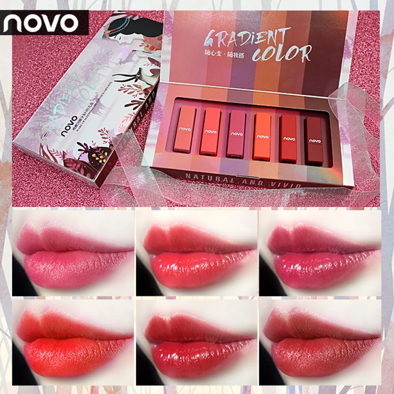НОВО Модные 6 видов цветов в Корейском стиле губной помады набор водостойкий