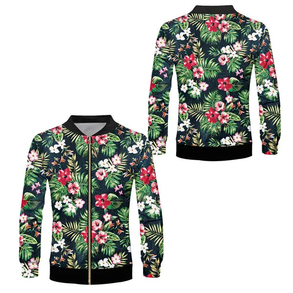 Tropical flower coat Мужская бейсбольная форма на молнии, куртки, Роскошные 3d Золотые цветы, Принт по всей поверхности, с длинным рукавом, унисекс, куртка-бомбер, куртки, пальто на заказ, S-6XL - Цвет: Tropical flower coat