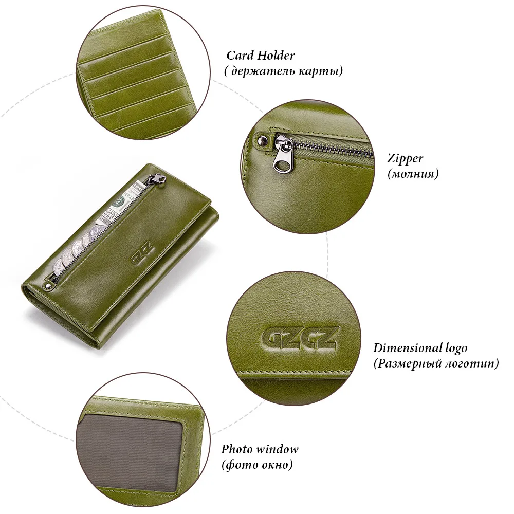 Женский кошелек GZCZ из натуральной кожи на молнии с технологией RFID|Женские