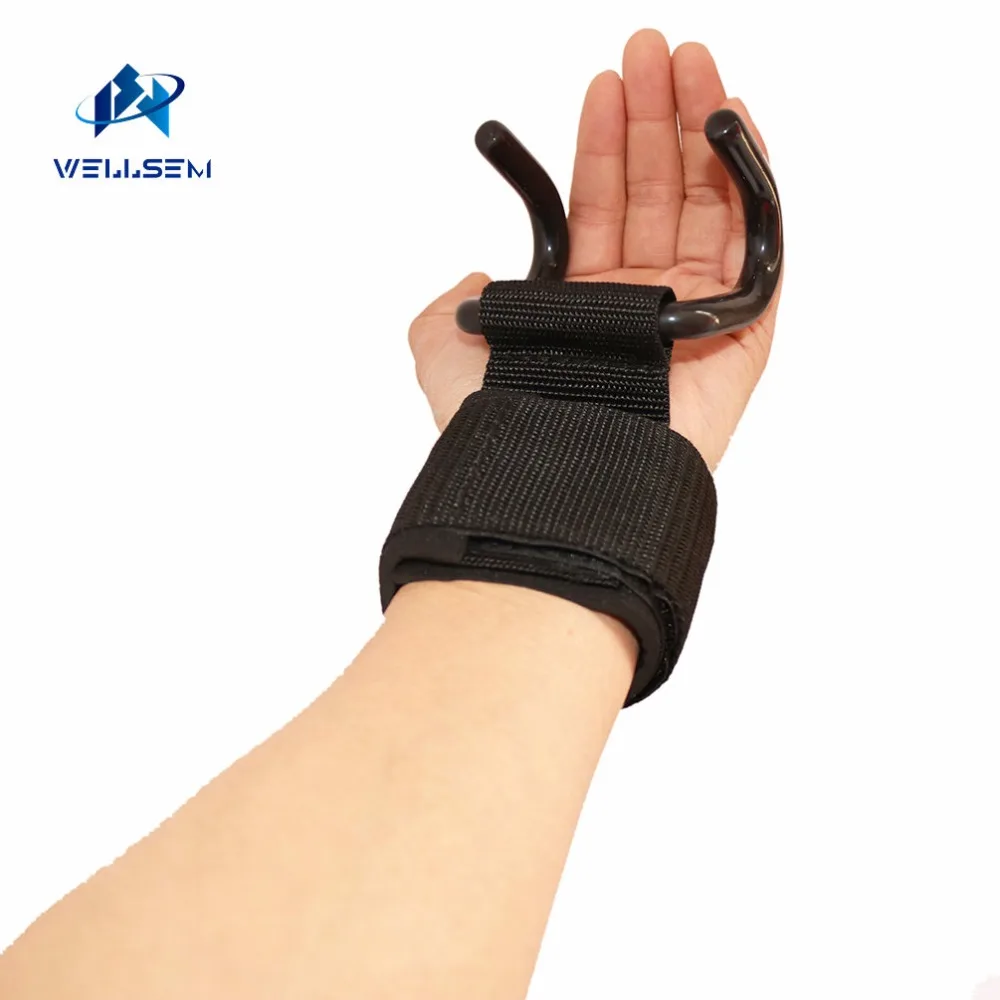 

Strong Steel Hook Grips Straps Weight Lifting Strength Training Gym Fitness Black Wrist Support Lift Straps