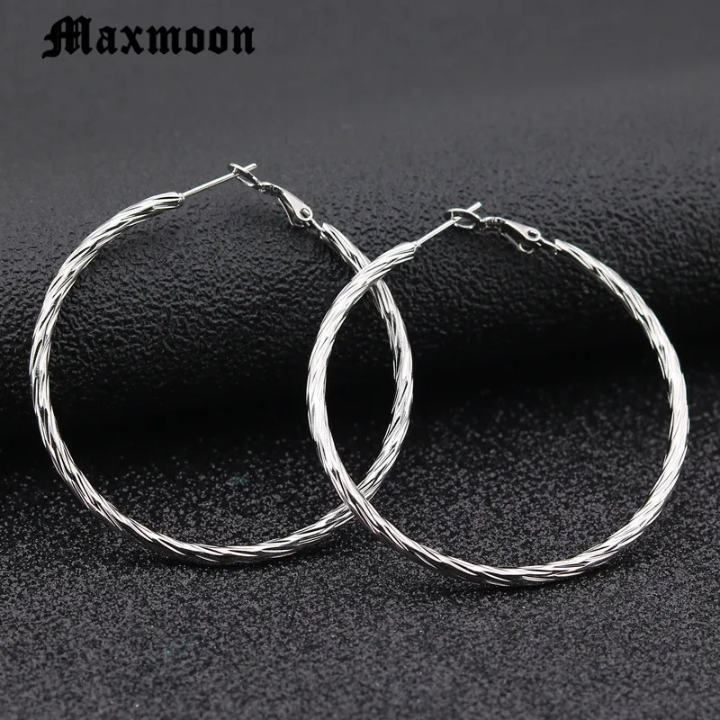 Серьги-кольца Maxmoon женские из нержавеющей стали простые большие круглые