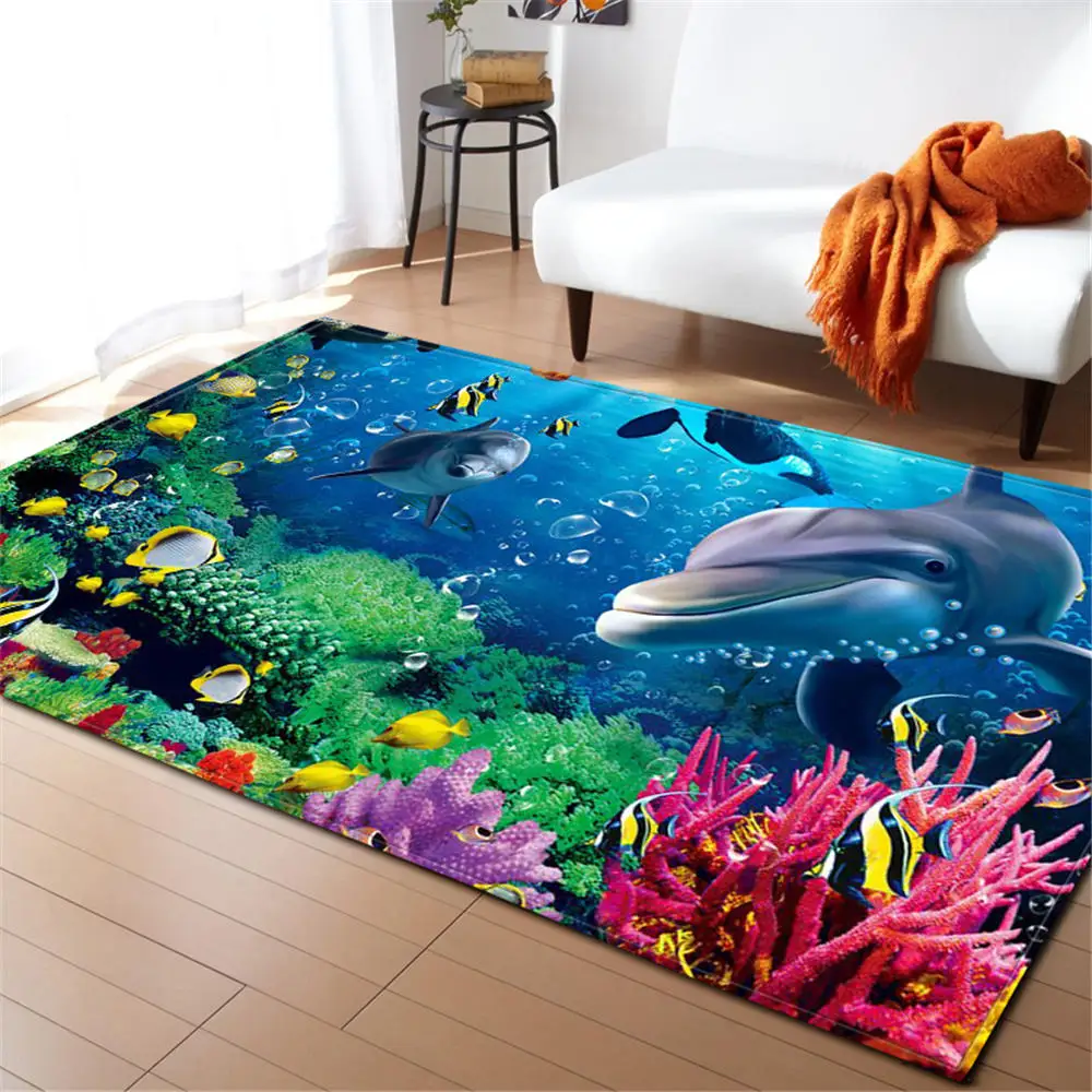 

3D Ocean World Shark Area Rug Memory Foam Non-Slip Mat Flannel Rugs Living Room Bedroom Children Theme Room Decoration Carpets