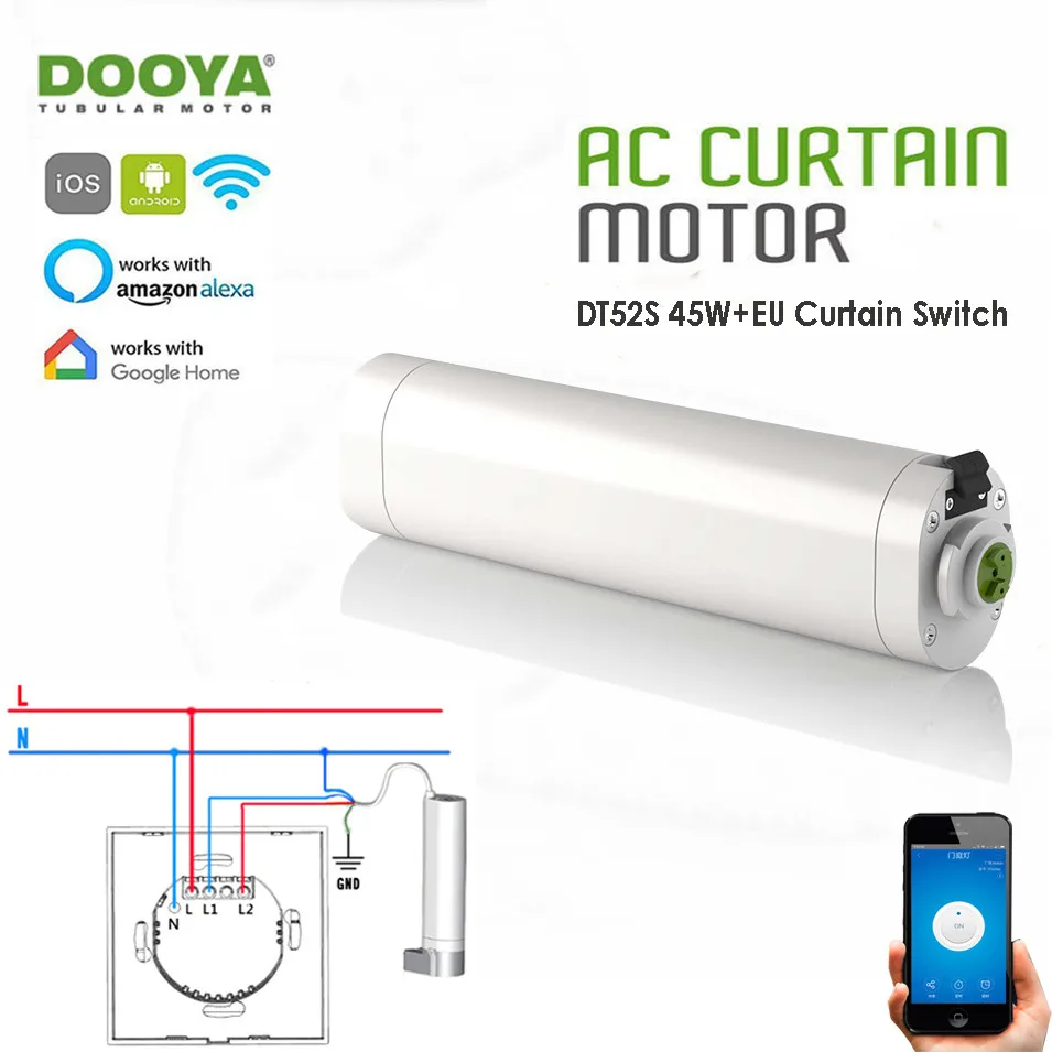 Dooya DT52S 45 Вт занавес двигателя + Tuya app Wi-Fi переключатель занавеса, Alexa/Google Home Умная Система голосового управления, домашняя автоматическая