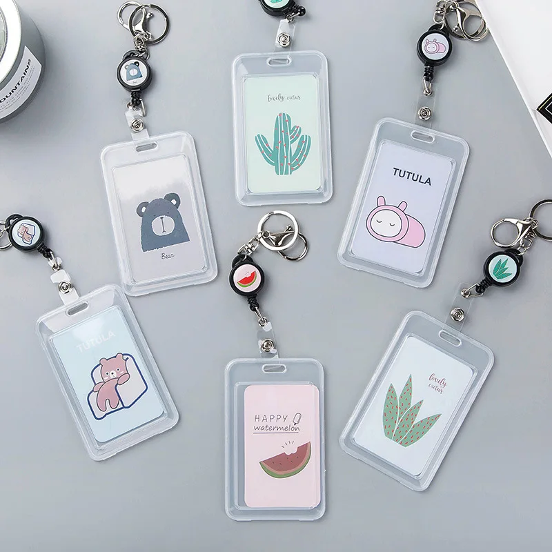 

Cartoon Cute Credit Card Holder Key Chain Sleeve Set Casual Unisex Bus Card Bag With Keyring