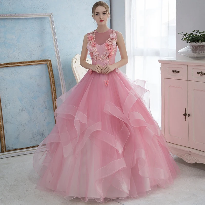 Роскошные 2019 розовый Appliques пол Длина вечерние Производительность платье для