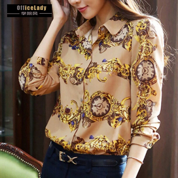 Лидер продаж винтажная шифоновая блузка с цветочным принтом женская рубашка