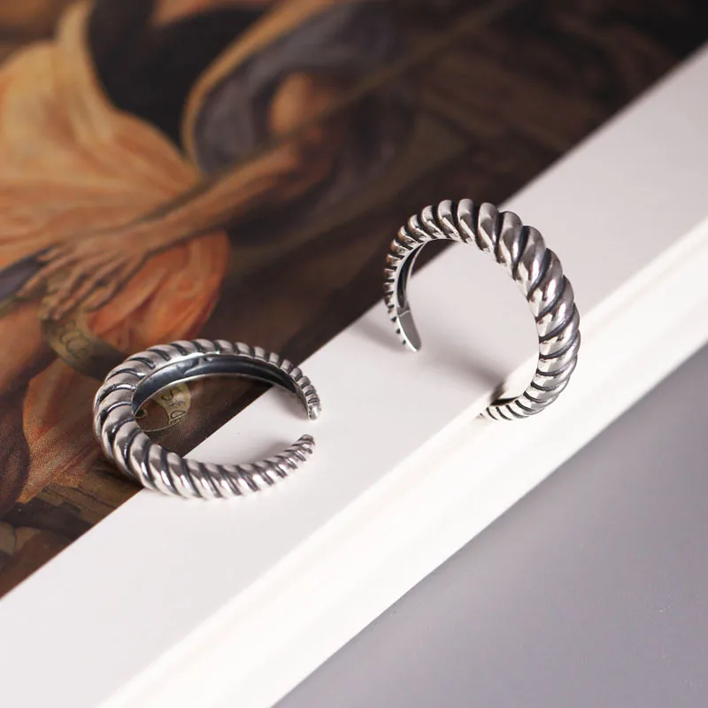 Silvology 925 Sterling Silver Twist Curved Surface Rings Vintage Weave minimalist For Women Retro Jewelry Gift | Украшения и