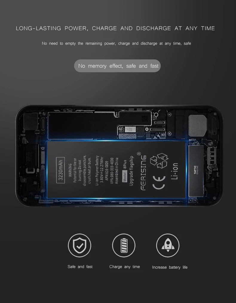 3230 мАч/3380 мАч FERISING батарея для iPhone 7 8 7P 8P Plus X большая емкость Телефона Внутренняя батарея для iPhone 7Plus 8Plus X