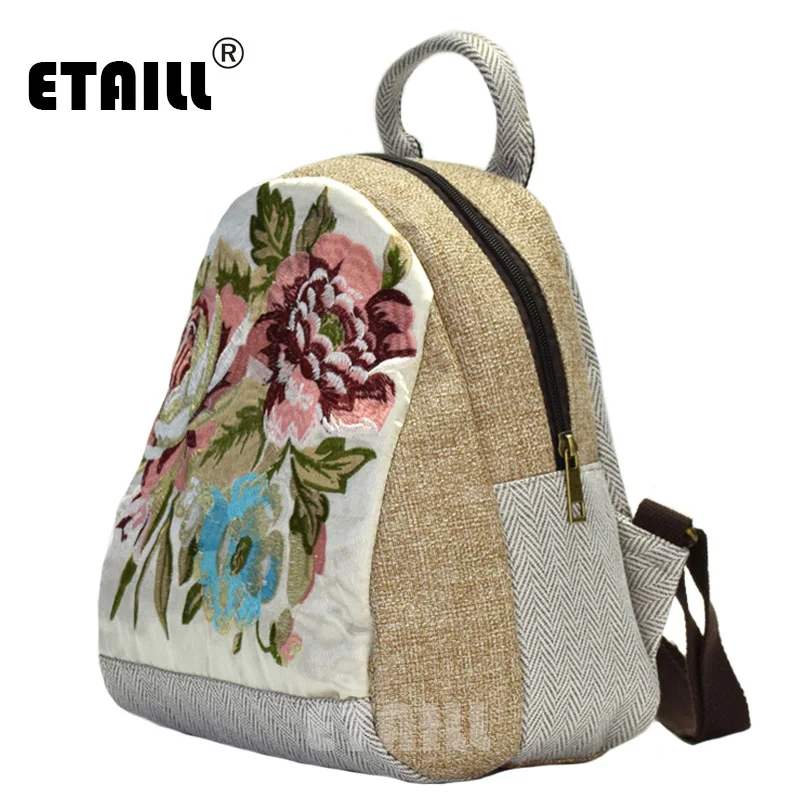 ETAILL 2018 этнический хмонг индийский Цветочный вышитый холщовый рюкзак школьная