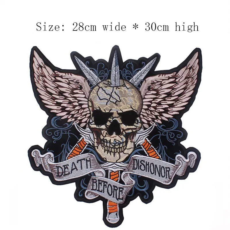 Бесплатная доставка нашивка с вышитым черепом DEATH BEFORE DISHONOR 30 см железной нашивкой