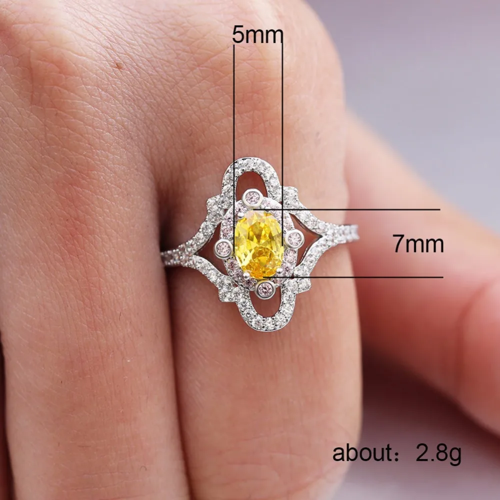 Female Gold Plating Oval Double Colors Green Yellow Zircon Big Flower Surface Ring Full Rhinestone Wedding Engagement Jewelry | Украшения и