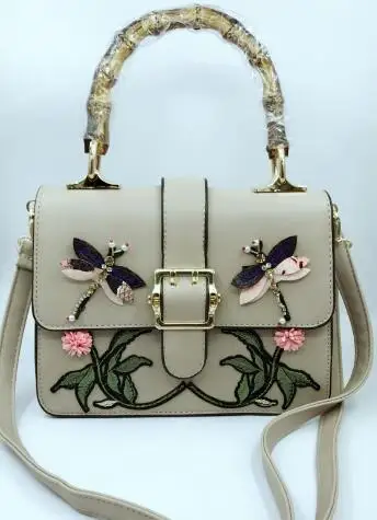 Серый Женская сумка с вышивкой в стиле ретро, Бамбуковая сумка, забавные сумки-мессенджеры, Женская атмосферная сумка, известные дизайнерские женские сумки Dionysu-s - Цвет: Серый