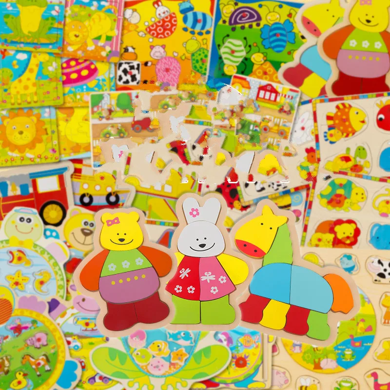 Деревянные мультфильм животных 3D головоломка настольная игрушка детское раннее