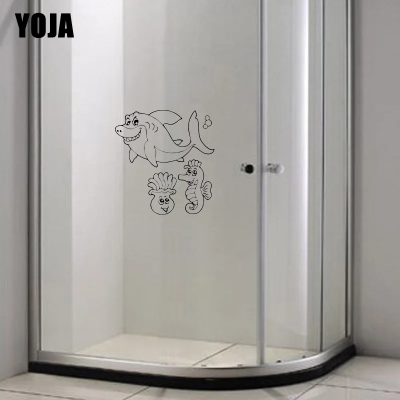 YOJA 28x26 7 см (одна группа рисунком акулы и гиппокамп Ванная комната душа Стекло