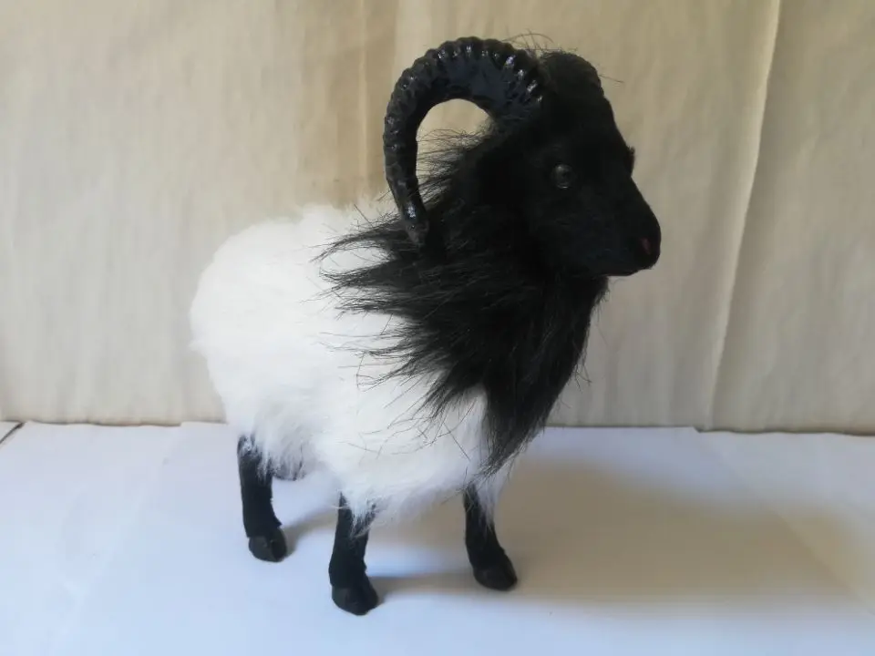 

plastic&fur white&black goat hard model about 12x10cm simulation sheep prop craft home decoration toy gift w0288