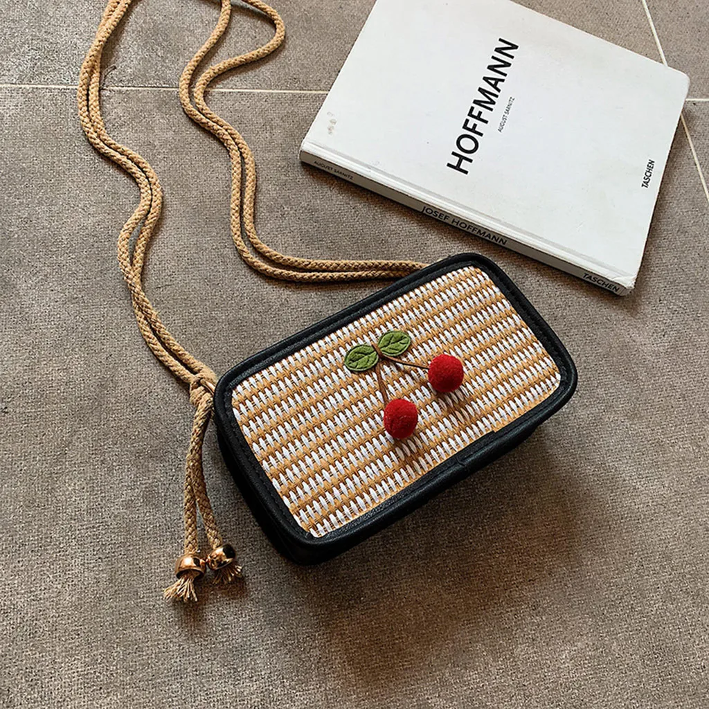 Сумка мессенджер Aelicy женская сумка из плетеной соломы с вишенками для вечеринок