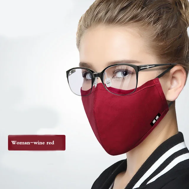 Woman-wine red 1 шт. KN95 хлопковая маска для губ грипп лицо Рот Анти-пыль ткань маска респиратор с 4 фильтром ткань Анти Пыль черная маска - Цвет: Woman-wine red