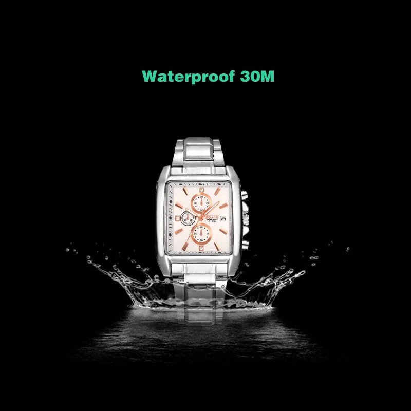 Часы мужские Новинка 2017 прямоугольный полный стали Кварцевые часы модный бренд