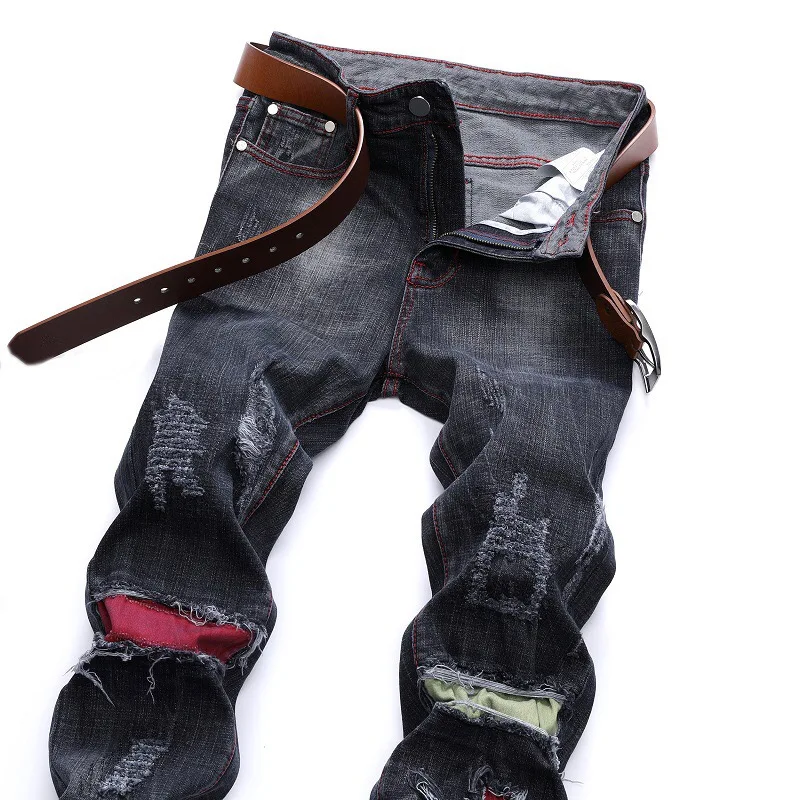 Новинка 2018 модные мужские повседневные джинсы тонкие прямые эластичные на весну