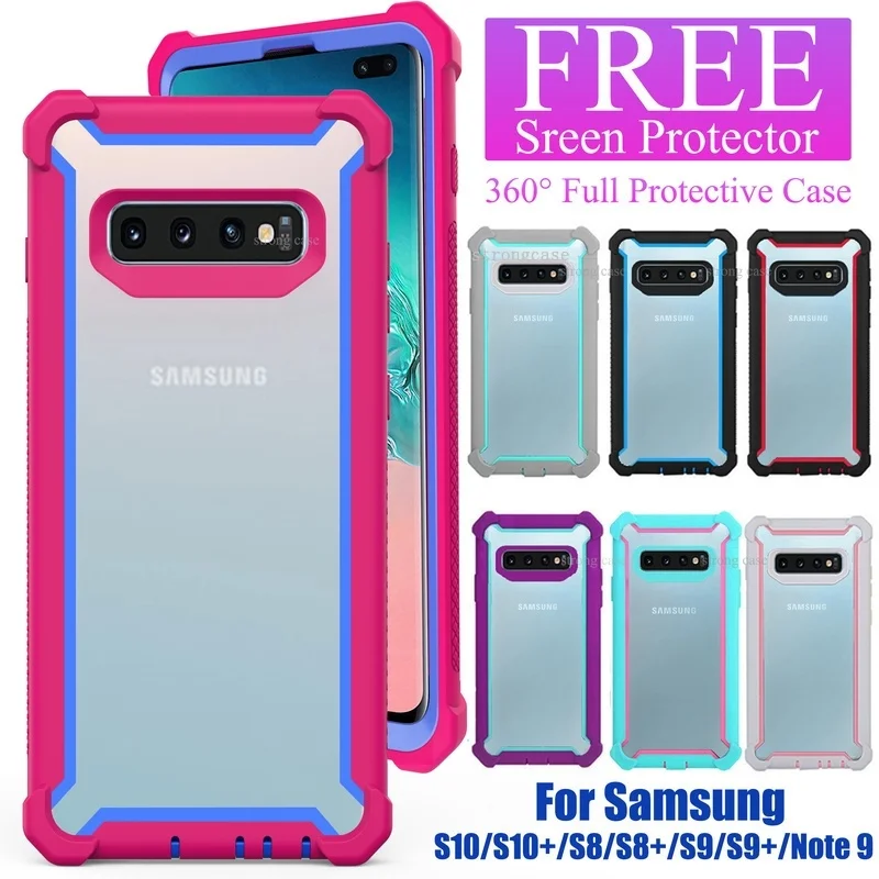 Новый цветной противоударный чехол 360 для Samsung Galaxy S10 S10e S8 S9 Plus Note 9 с защитной