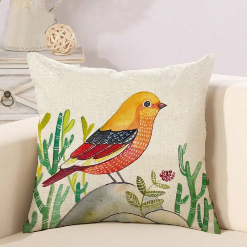 linen cotton new year's pillows cover case bird cushion | Дом и сад