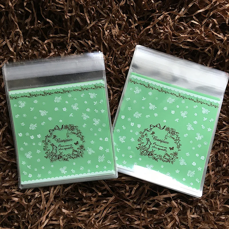 100 шт./лот зеленый Сельский кролик упаковочный пакет для печенья прозрачная