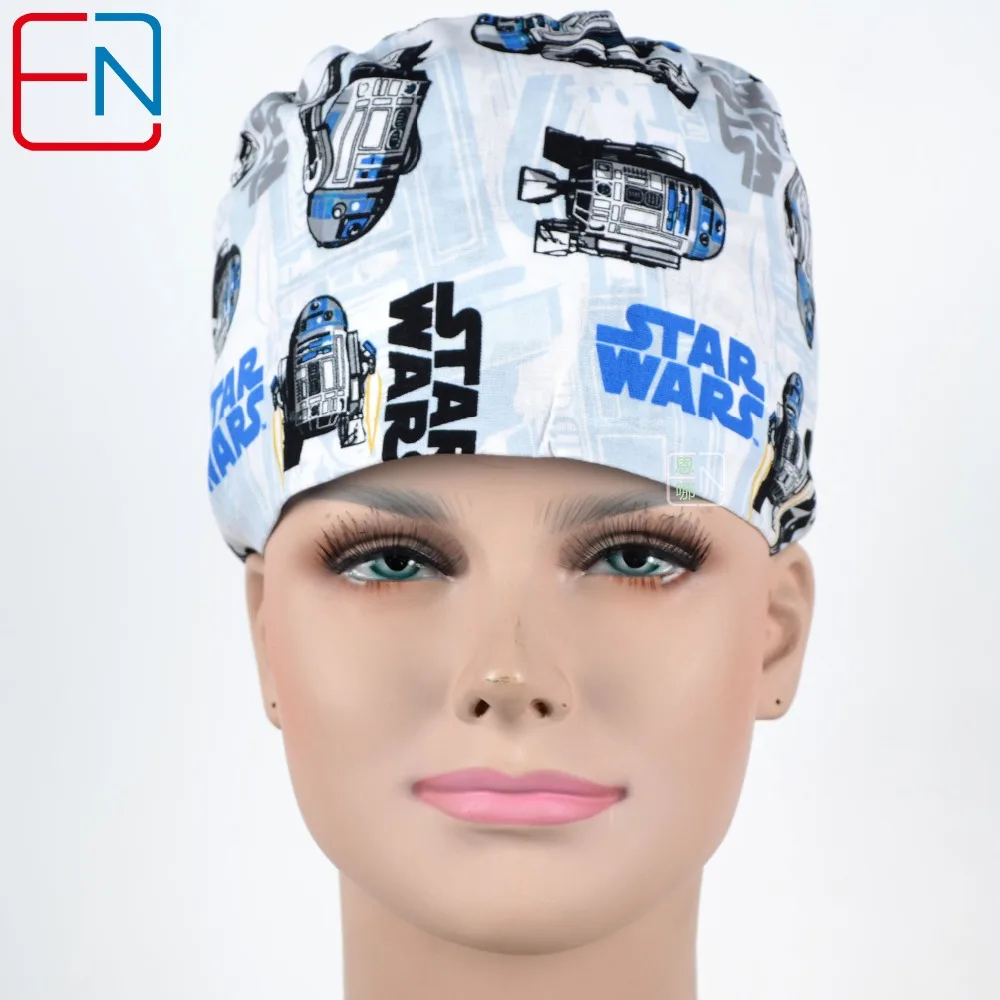 New Surgical Caps Medical Newly Surgical Scrub Caps Mask For Men Women With Sweatband Cotton Medical Caps Printed Unisex - Цвет: Cap only