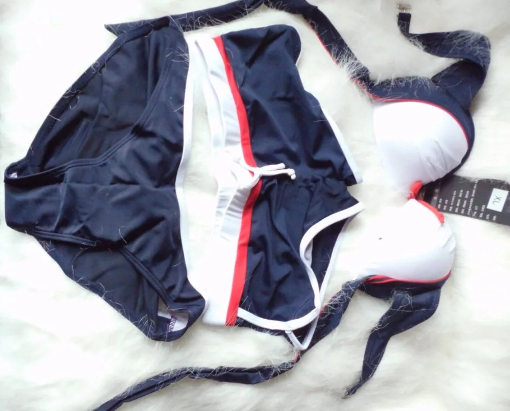 Новинка сексуальное женское бикини сине-Белая Купальная одежда Женский уличный