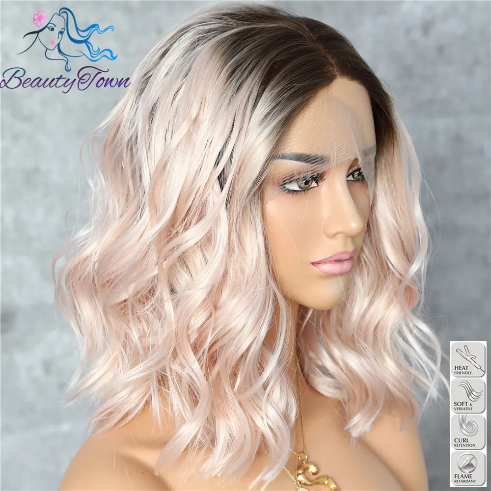 BeautyTown темный корень Омбре фиолетовый красочные короткие волосы блоггер ежедневный макияж Glueless синтетические кружева перед Свадебная вечеринка парики