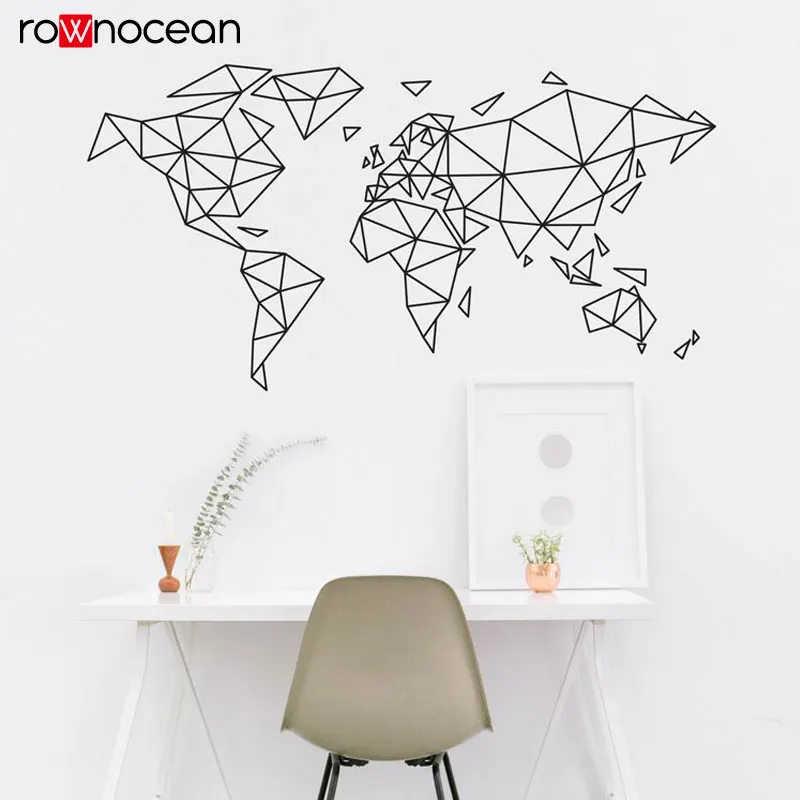 

Geometric World Map Wall Decal Map Of The World Wall Sticker Vinyl Home Decor For Living Room Bedroom Removable Mural 3216