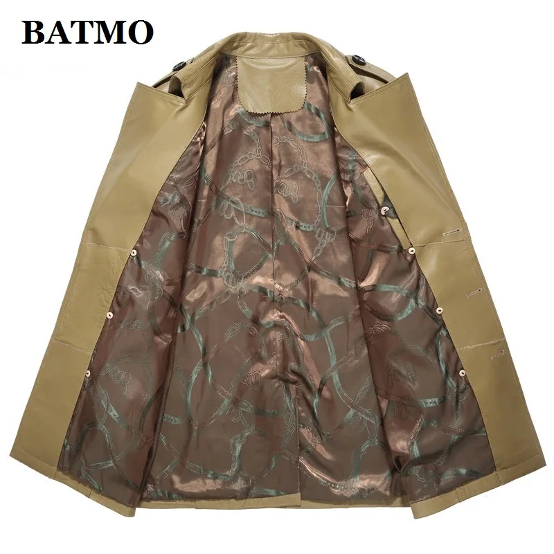 BATMO Новое поступление натуральная коровья кожа мужские куртки, мужской двубортный Тренч из кожи винного цвета, P-06-2322