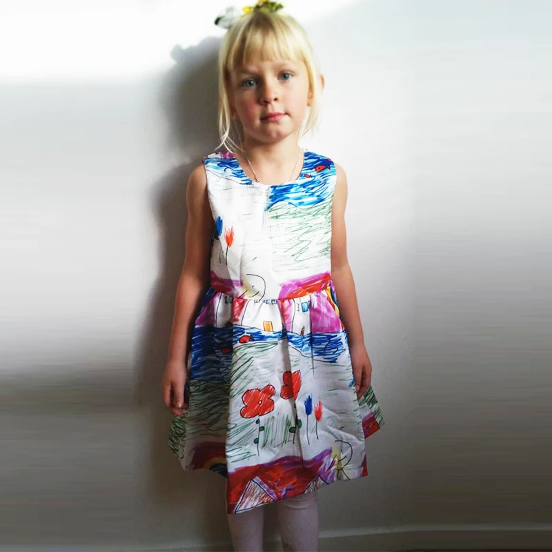 

Colorful Girl Dress 2018 Summer Princess Dress Girl Designer Character Painting Kids Dresses for Girls Clothes Vetement Fille