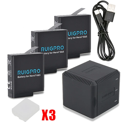 charger and 3battery 3 шт Go Pro литиевая батарея для GoPro Hero 8 7 версия батареи 3 слота зарядное устройство для GoPro 7 Hero 6 Hero 5 аксессуары для камеры - Цвет: charger and 3battery