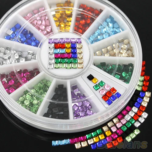 

12 Colors Nail Art Decoration 3D Square 3mm Nail Decor Flatback Shiny DIY Nail Tips Wheel Women Manicure Tool 46ME