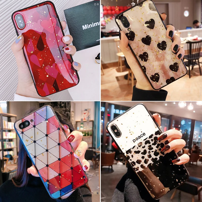 For Huawei Y9 2019 Case Cover Coque Honor View 20 Heart 2018 Cute Red Love Girl Bling Glitter |