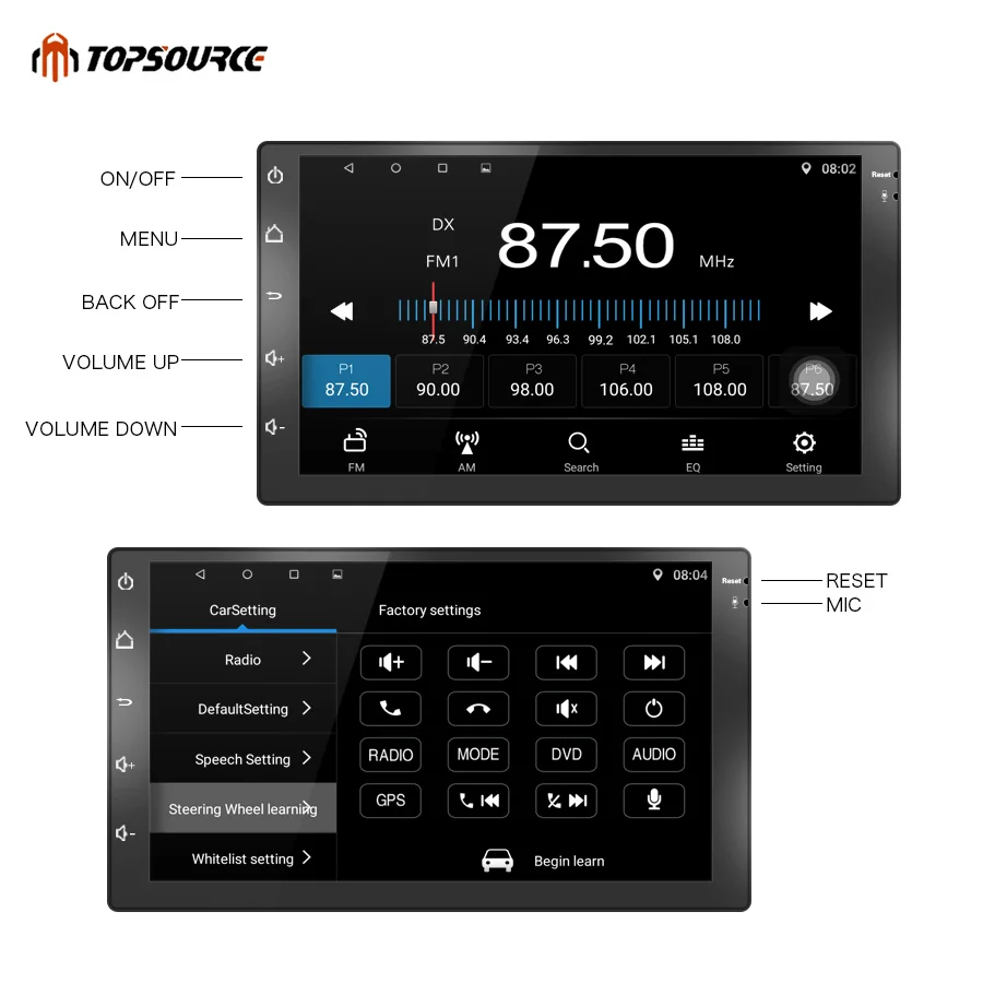 Автомобильный радиоприемник TOPSOURCE 7 дюймов Универсальный RDS 2 Din Android 1