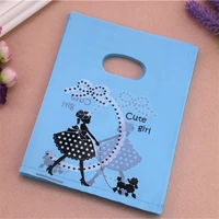2021 new design wholesale 100pcslot 1520cm blue gift packaging bags with cute girl plastic shopping bags