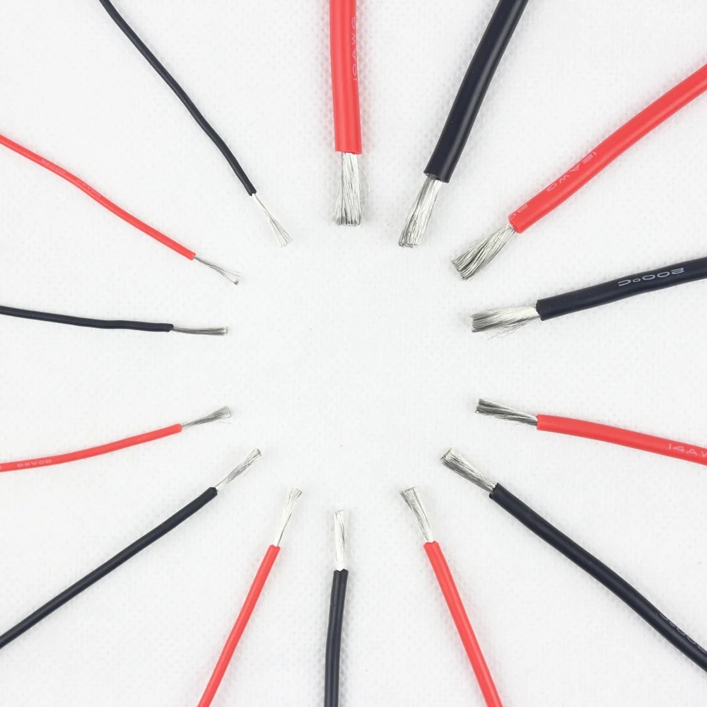 Черные красные силиконовые провода 1 метр 10AWG 12AWG 14AWG 16AWG 18AWG 22AWG 24AWG термостойкий