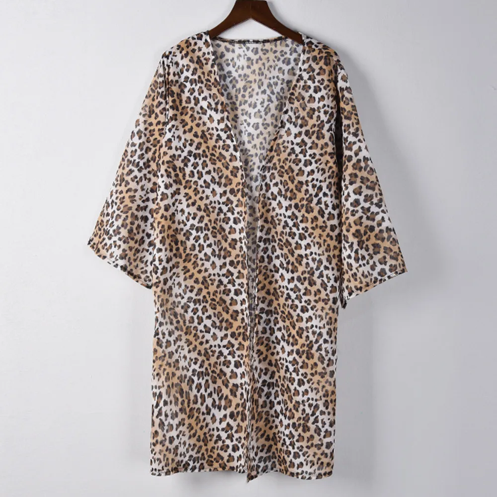 Blusas femininas elegante 2019 женский леопардовый принт Половина рукава Кардиган Блузка