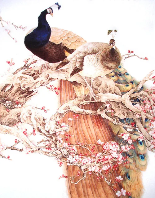 Холст в китайском стиле с классическим буксирным павлином пейзажем картина