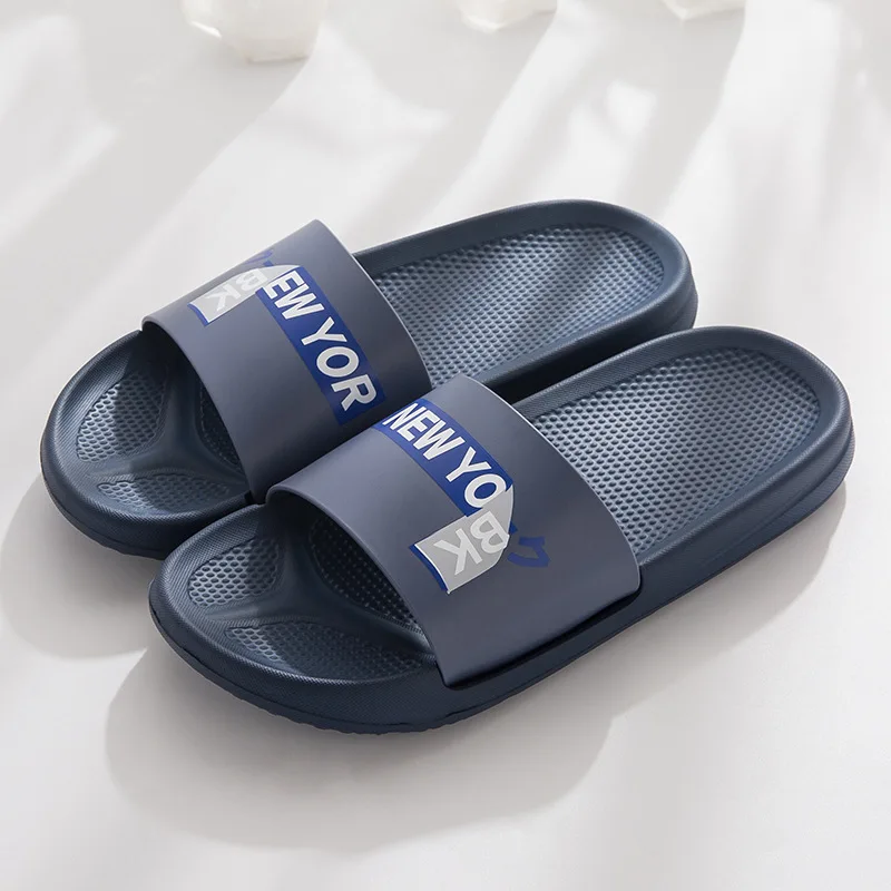 dark blue Летние женские домашние тапочки; Нескользящие мягкие шлепанцы для ванной; пляжная обувь унисекс; Новое поступление года; мужские сандалии - Цвет: dark blue