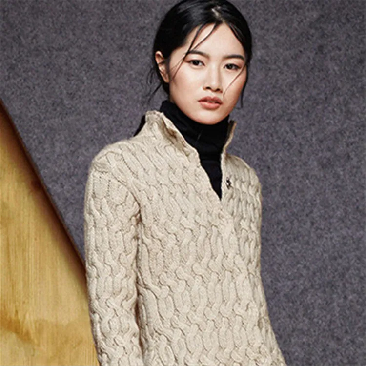 hand made pure wool thick knit women fashion solid stand collar loose single breasted cardigan sweater one&ampover size |