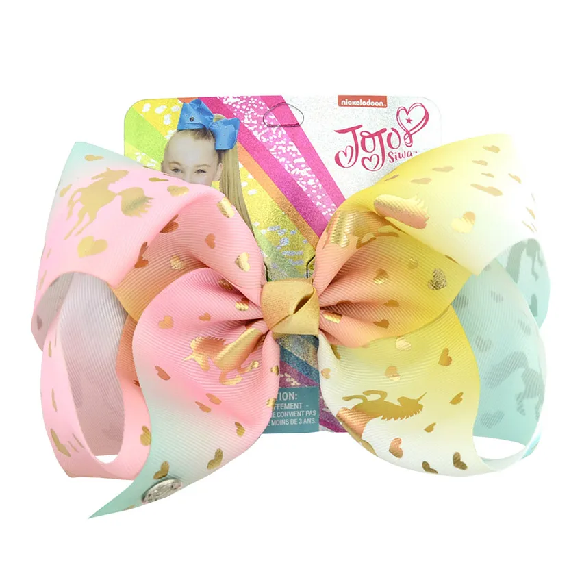 " Большой JoJo Единорог Русалка напечатанный лук с заколкой для волос Jumbo Hairgrips 6 шт. металлическая сигнальная лента бант DIY аксессуары для волос