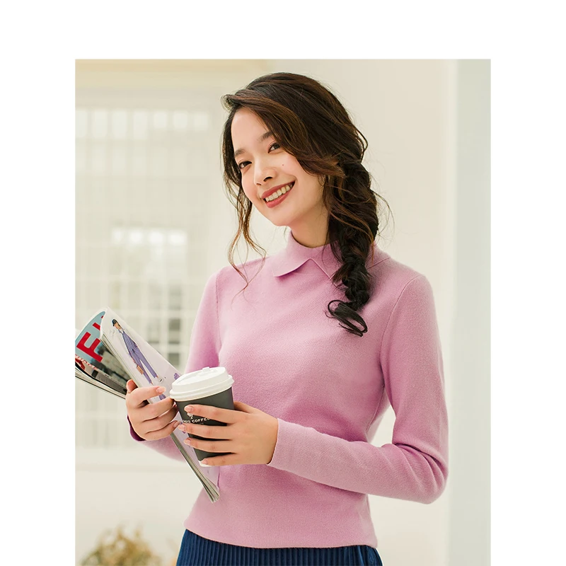 INMAN Winter New Arrival Female Solid Color Lapel Simple Casual Long Sleeve Knitting Women Pullover Sweater | Женская одежда